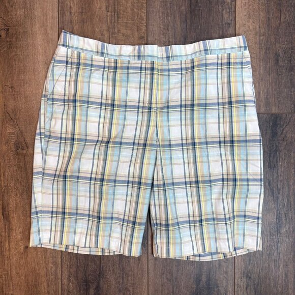 Izod Ladies Performx Plaid Golf Shorts Size 16 Blue Chino Stretch Athletic - Picture 1 of 7